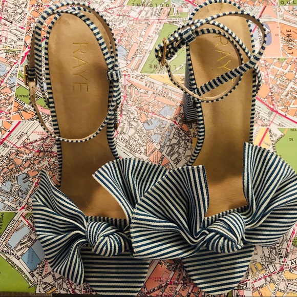 RAYE Shoes - Raye Blue and White Striped Healed Sandals w/ Bows